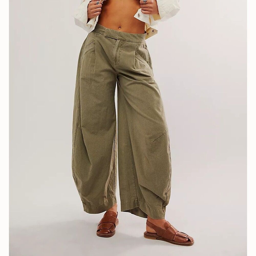 Free People Tegan Washed Barrel Trousers Pants Wide-Leg Cotton S-4 291298